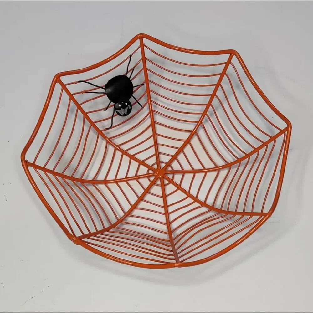Orange Metal Spiderweb Halloween Candy Bowl‎ Dish